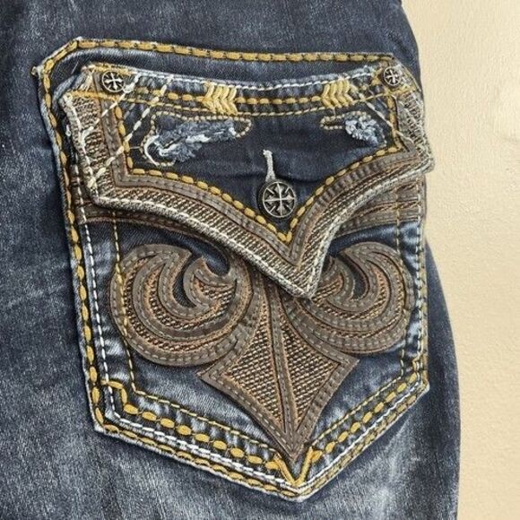 Affliction Black Premium Ace Distressed AcidDark Wash Straight Jeans Men Size 34 - Picture 6 of 13
